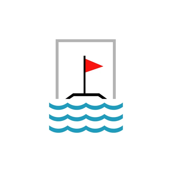 Vetor de design de logotipo de golfe de água. Bandeiras de golfe flutuar sobre a água c — Vetor de Stock