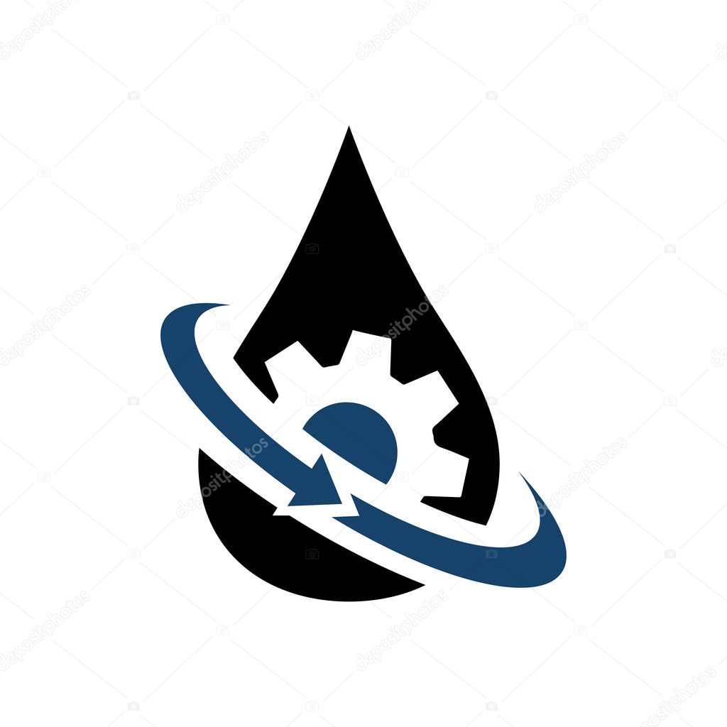 Oil change icon logo vector. oil gear and circle arrow sign. symbol for automotive engine.