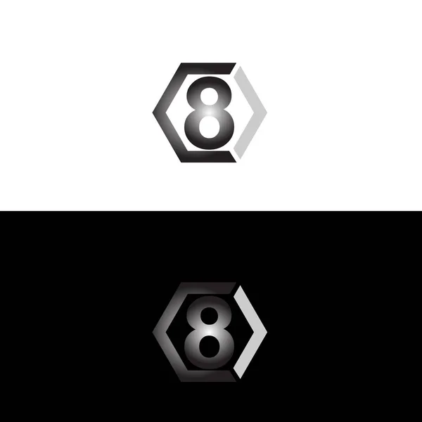Initial number 8 with hexagon shape in black — ストックベクタ