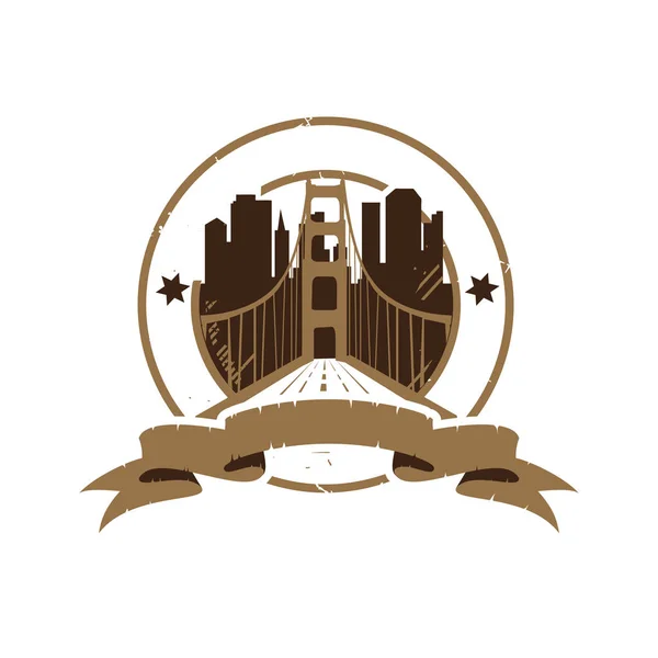 Retro vintage rozet / amblem logo dizaynı için siluet şehri — Stok Vektör
