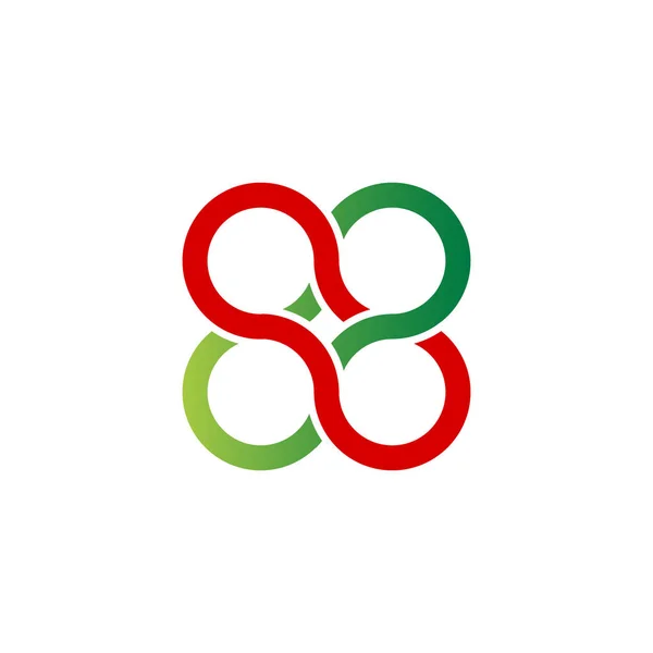 Infinity logo with 4 circles in red and green color. — ストックベクタ