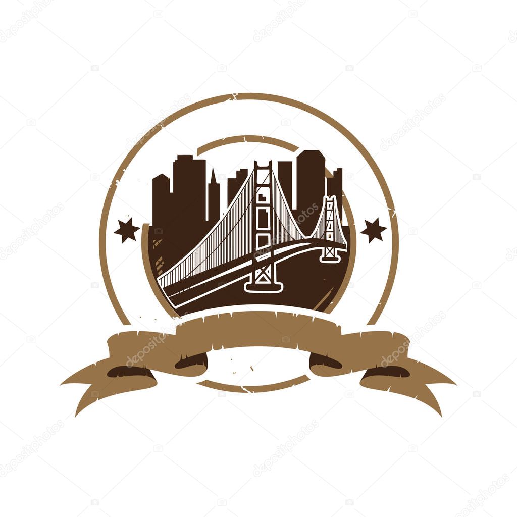 Silhouette city for Retro vintage badge / emblem logo design inspiration, Stamp Icon Skyline City Design.