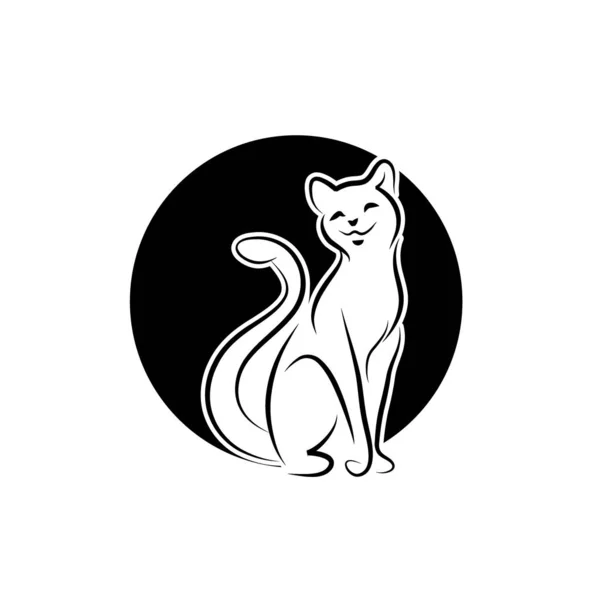 Czarny kot siedzi uśmiechnięty Logo design wektor szablon Negatywne s — Wektor stockowy