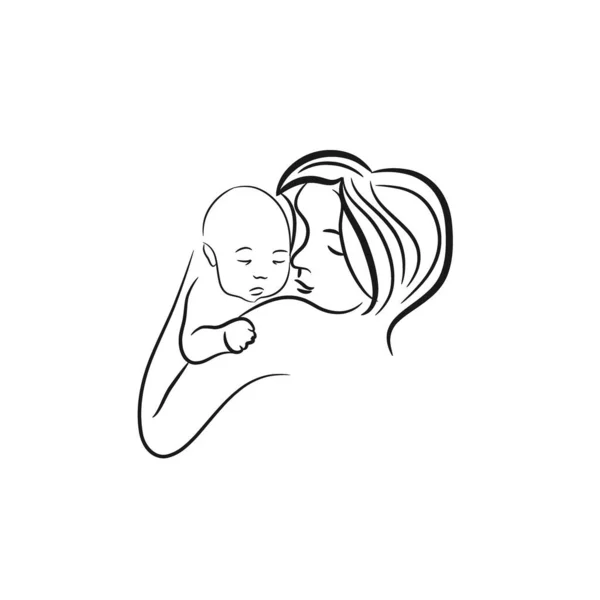 Mamma e bambino, Baby Care Logo Design Concept Template, Madre C — Vettoriale Stock