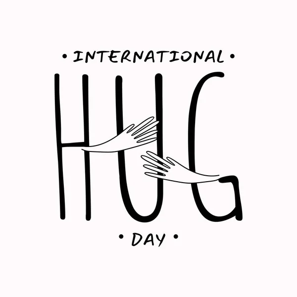 Carta tipográfica vectorial Hug Day con ilustración abstracta de la mano — Archivo Imágenes Vectoriales