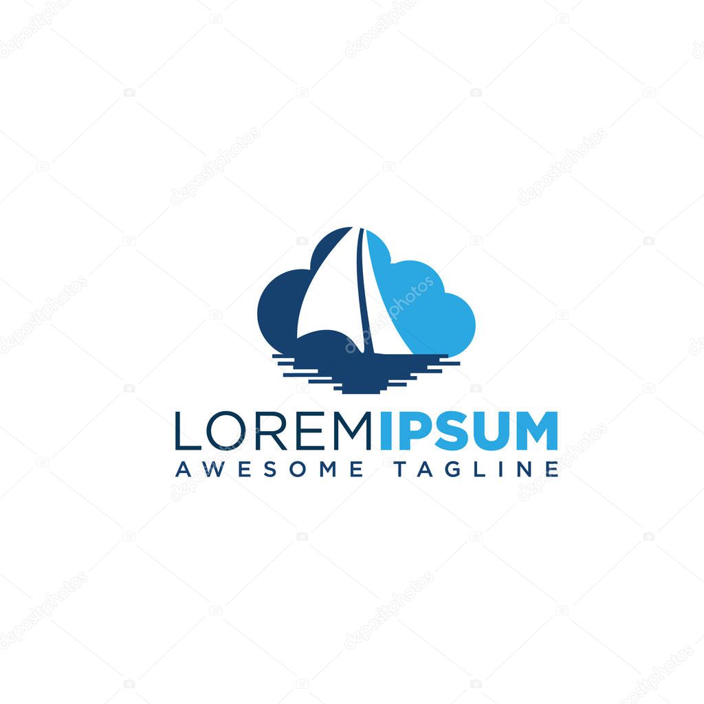 Yacht cloudshape logo design. Yachting club or yacht sport team vector logo design. Marine travel adventure or yachting championship or sailing trip tournament.