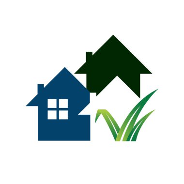 Bahçe düzenleme logo tasarım vektör çim ve ev illüstrasyonu