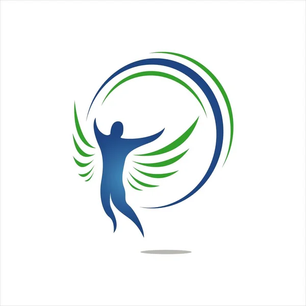 Hombre volando con sus alas libertad logo diseño vector ilustratio — Archivo Imágenes Vectoriales