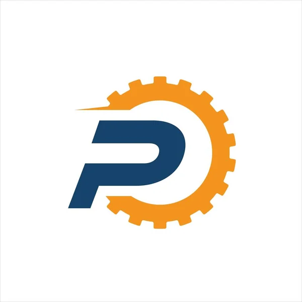 Powerfull P initial Letter P logo design and gear vector illustr — ストックベクタ