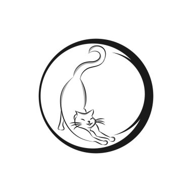 Bir çizgi kedi tasarımı silueti. El çizimi minimalizm stili vekto