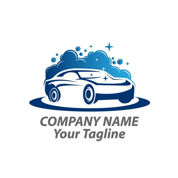 Plantilla de logotipo de lavado. Icono de coche con espuma — Vector de stock