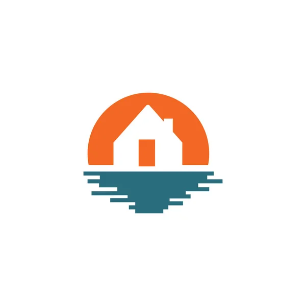 Strand Haus Logo Design-Vorlage — Stockvektor
