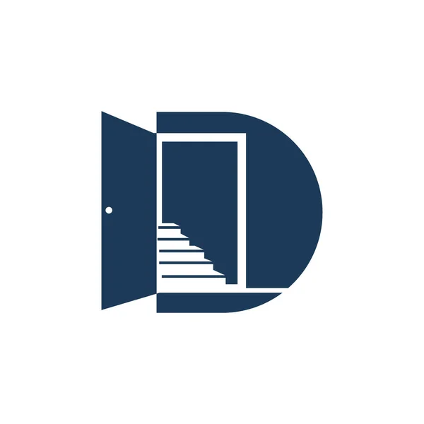 ドアの手紙初期Dロゴデザインベクトル、シンプルなドアラインロゴD — ストックベクタ