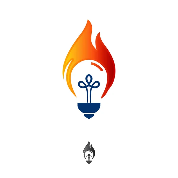 Glühbirne Logo Design-Vorlage mit dem Konzept des Feuers im Inneren, — Stockvektor