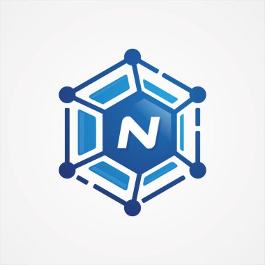 Teknoloji tasarım vektörü yörünge şekli altıgen ve N harfi sembol tasarım minimalisti. En iyi iş sembolün için N harfi. Vektör illüstrasyonu Bölüm 8 Bölüm 10