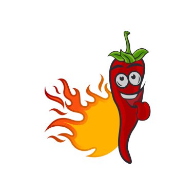 Kırmızı biber karikatür maskotu alev vektör çizimi