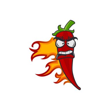 Kırmızı biber karikatür maskotu alev vektör çizimi