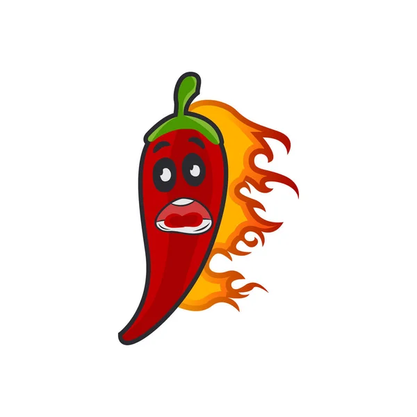 Mascotte Piment Rouge Dessin Animé Respirant Des Flammes Illustration Vectorielle — Image vectorielle