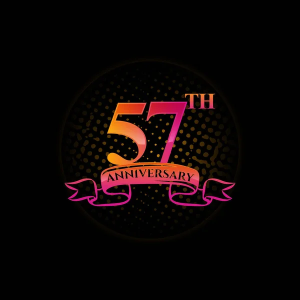 Celebrating 57Th Anniversary Logo Gold Rings Gradation Ribbons Isolated Black — Stock Vector