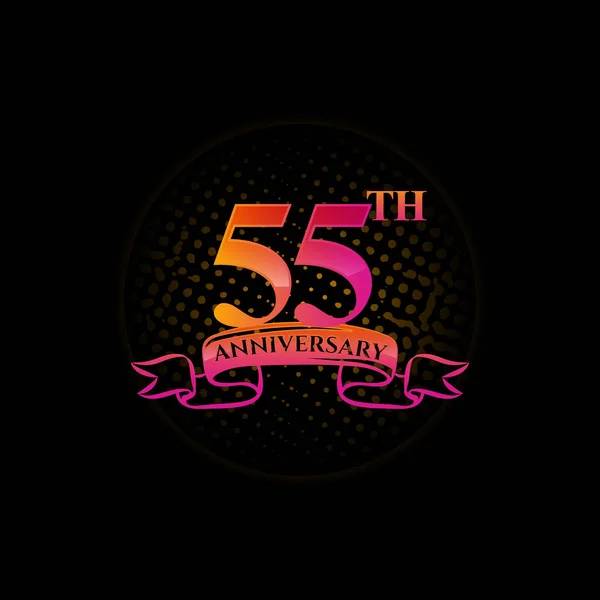 Celebrating 55Th Anniversary Logo Gold Rings Gradation Ribbons Isolated Black — Stock Vector