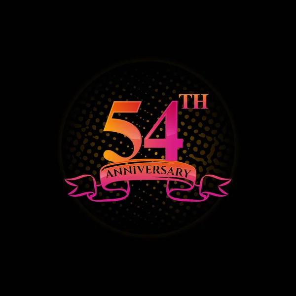 Celebrating 54Th Anniversary Logo Gold Rings Gradation Ribbons Isolated Black — Stock Vector