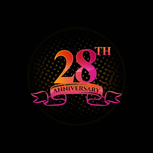 Viering Van 28E Verjaardag Logo Met Gouden Ringen Gradatie Linten — Stockvector