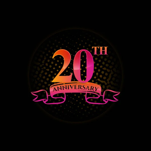 ブラックを基調としたゴールドのリングとグラデーションのリボンで20周年記念ロゴを祝います — ストックベクタ