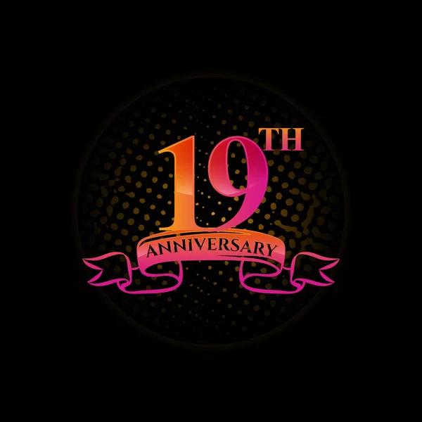 Viering Van 19E Verjaardag Logo Met Gouden Ringen Gradatie Linten — Stockvector
