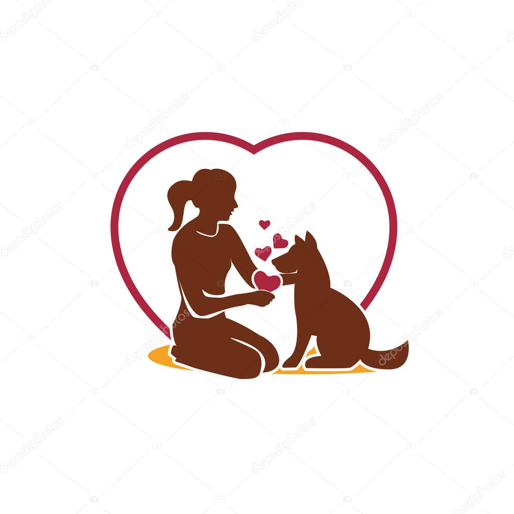 Vector concept design symbol women with dog. Love dog concept design. Vector illustration EPS.8 EPS.10
