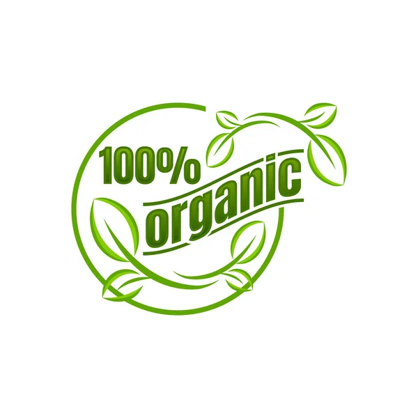 100 Natural Organic Logo Template Vector Health Badge Design — Stock Vector