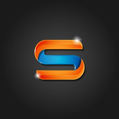S harfi parlak renkli harf logo vektör tasarımı koyu arkaplanda izole edildi