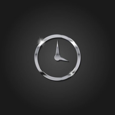 Parlak gümüş saat simgesi metalik sembol tasarım şablonu koyu arkaplan üzerinde izole