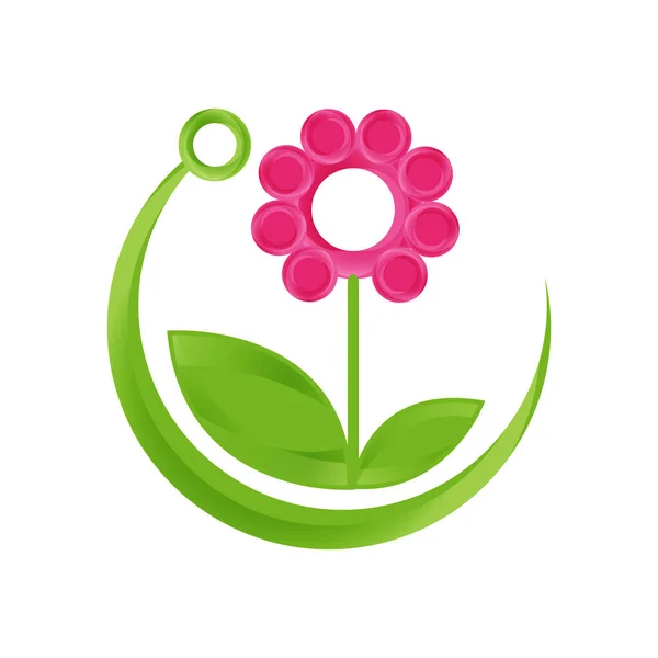 Teknik Design Symbol Med Blad Och Blomma Miljövänlig Teknik Symbol — Stock vektor