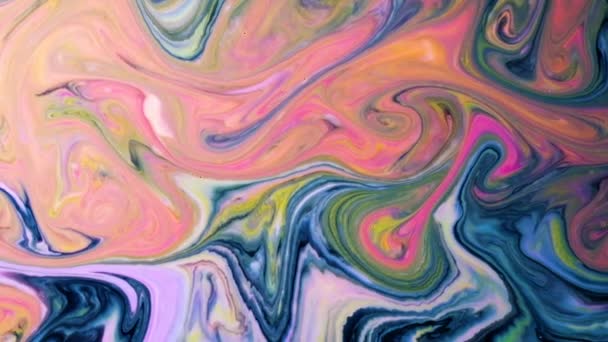 Fondo psicodélico abstracto. Pinturas multicolores se vierten en patrones en la leche, cámara lenta — Vídeos de Stock