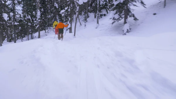 Professionele skiërs oefenen free-ride langs extreme piste — Stockfoto