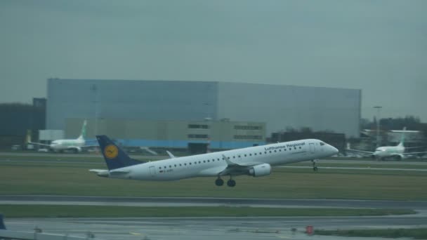 Flugzeug hebt vom Flughafen Amsterdam Schiphol ab — Stockvideo