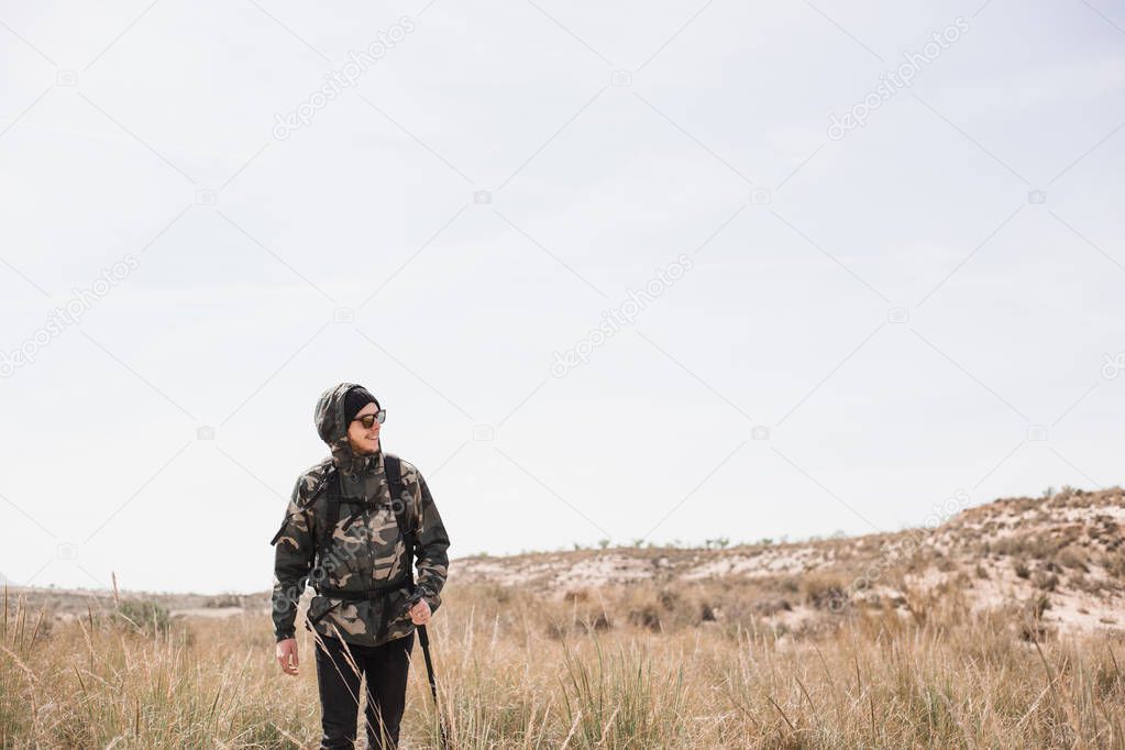 young backpacker man, hiker