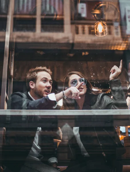 Couple Dans Café Passer Bon Moment Couple Amoureux Dans Café — Photo