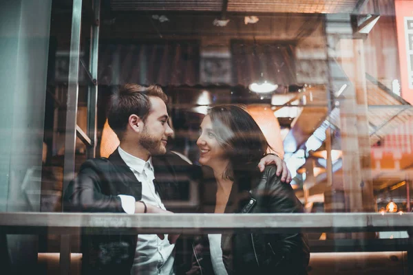 Couple Dans Café Passer Bon Moment Couple Amoureux Dans Café — Photo