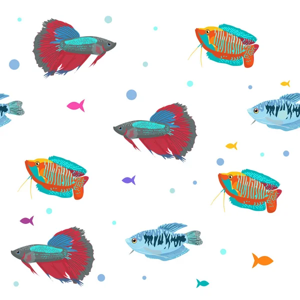 Peces patrón sin costura. Lindos dibujos animados acuario peces animales fondo para niños vector ilustración imprimir — Vector de stock