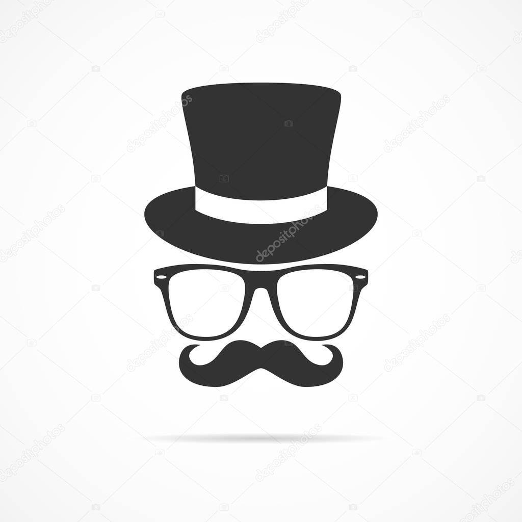 Vector image  icon hats with sunglasses and mustache.