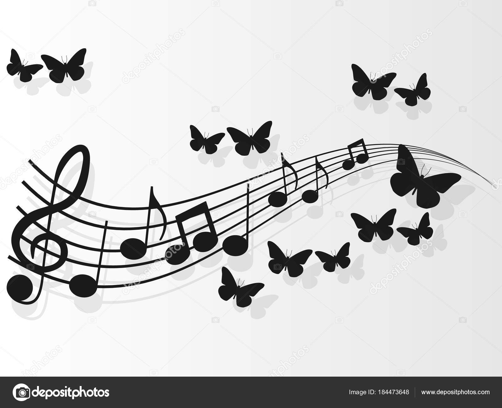 Musikk til vektorbilder, med noter og sommerfugler . stockvektor ©  MaksimAnkuda #184473648, image size:1600x1300