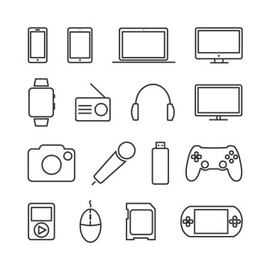 Vektör görüntü aygıtları ve elektronik satır simgeler kümesi.