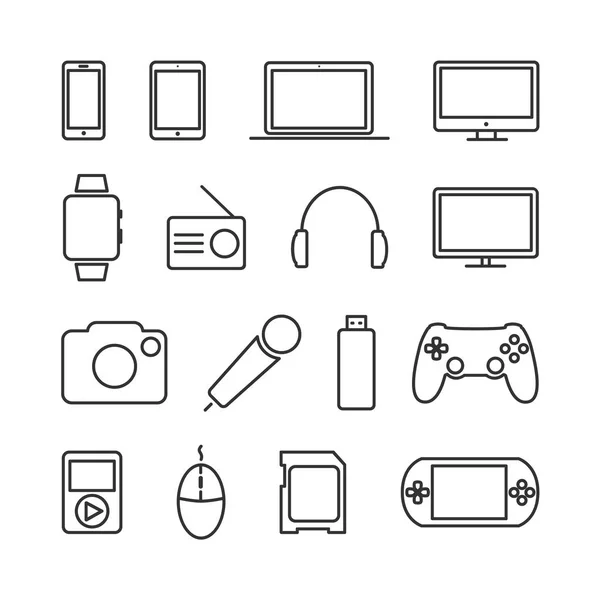 Ensemble d'images vectorielles de dispositifs et d'icônes de ligne électronique . — Image vectorielle