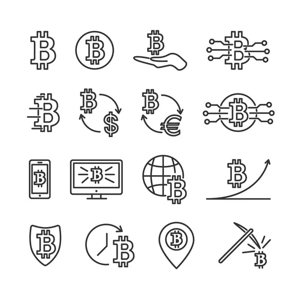 Vector afbeelding van set bitcoin lijn pictogrammen. — Stockvector