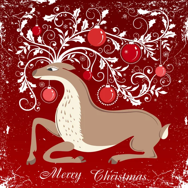 Fundo de Natal vermelho com renas — Vetor de Stock