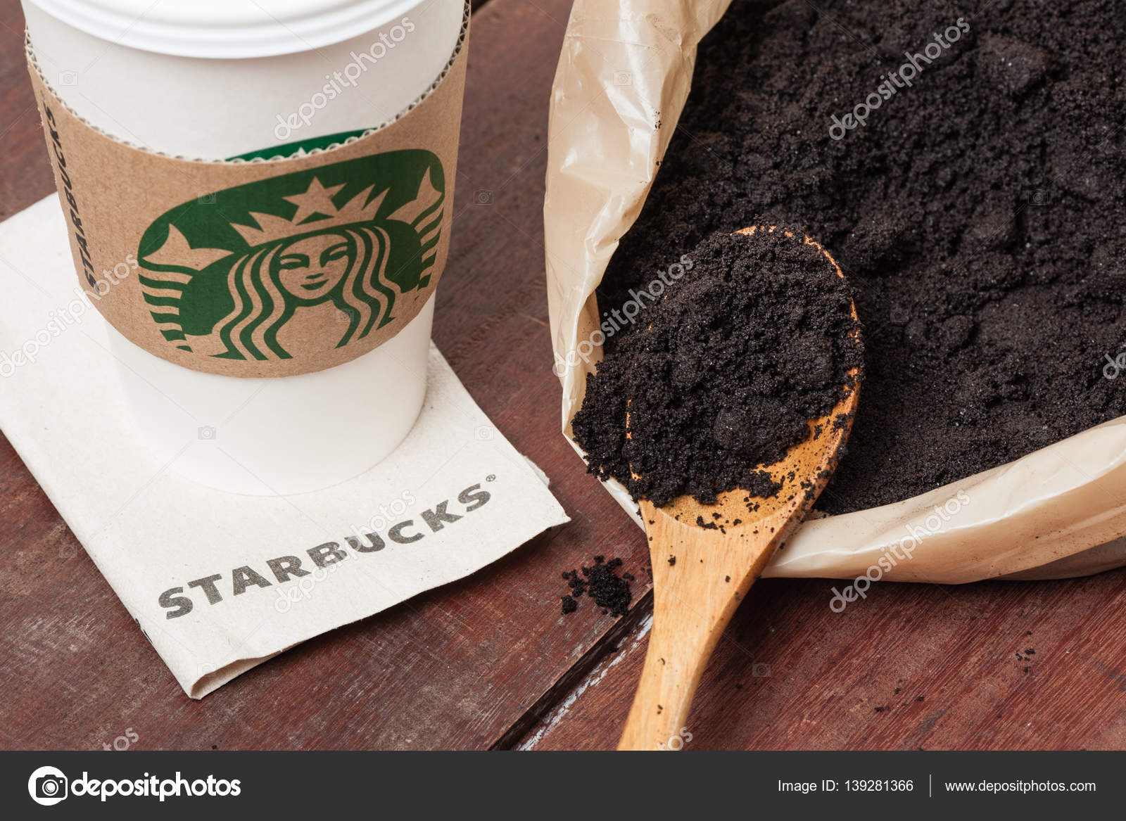Starbucks coffee grounds Stock Editorial Photo © 139281366