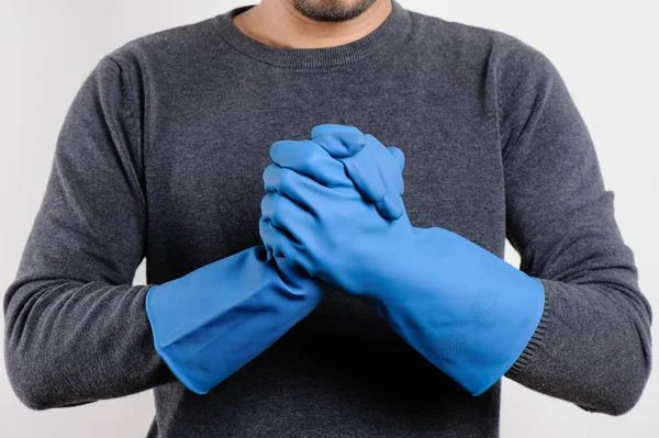 Modré gumové rukavice — Stock fotografie