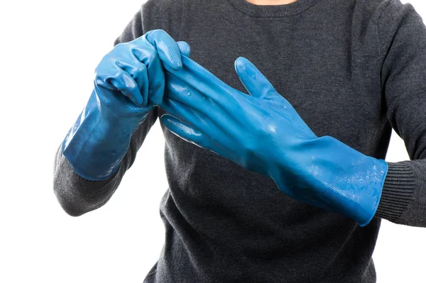 Blauwe rubberen handschoen — Stockfoto