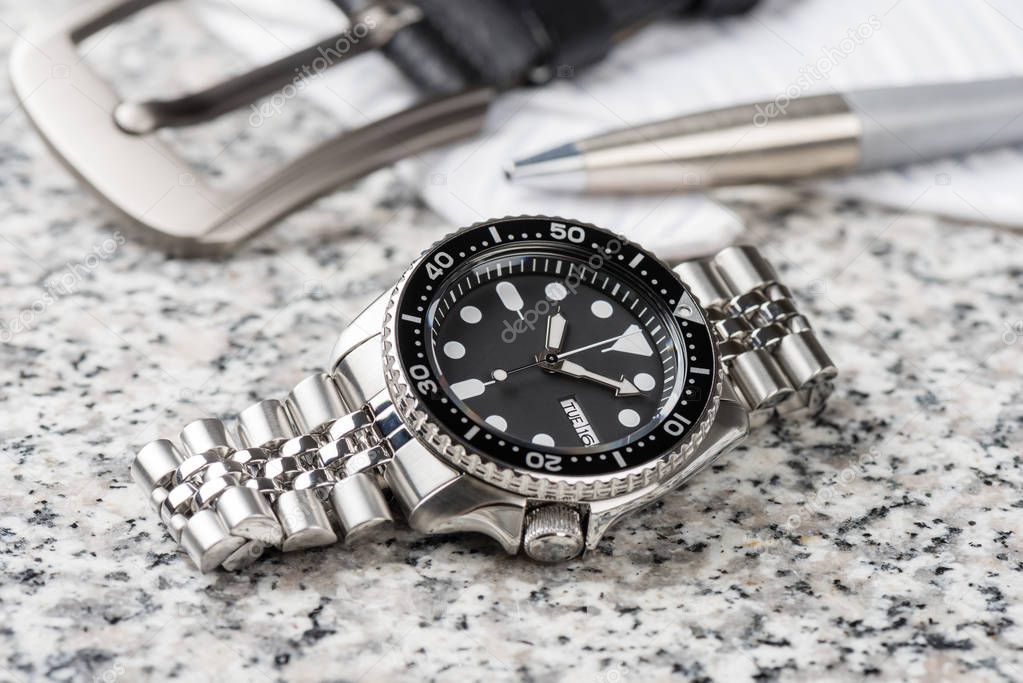 luxury stainless steel wristwatch